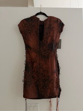 House of CB Brown & Black Lace-Up Mini Dress